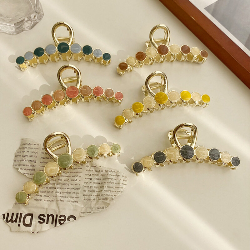 Ponytail Holder Hair Clips for Women Fashion Colorful Beads Hair Claws Elegant Metal Make up Barrettes Girls Hair Accessories