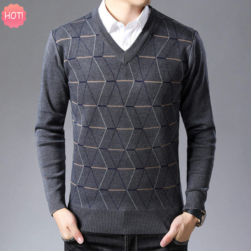 LUX ANGNER Fashion Brand Pullovers Sweater For Men V Neck Slim Fit Jumpers Knit Thick Warm Sweaters Man Autumn Winter Casual Korean Style Pullovers