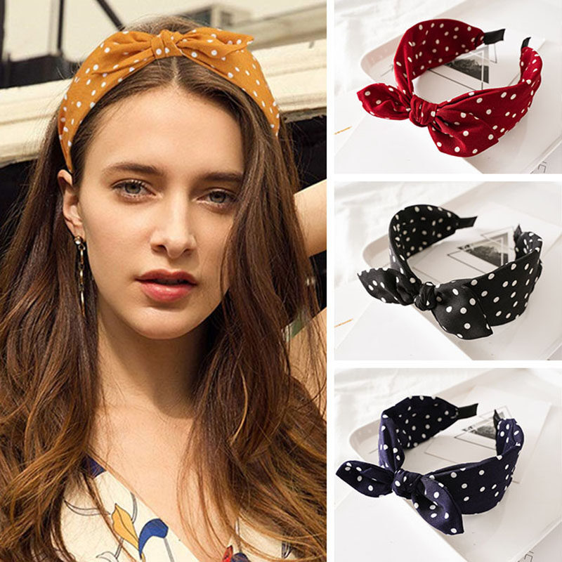 FAITOLAGI New Bow Hairband Hair Hoop Cute Rabbit Ears Headband for Women Fashion Dot Print Girls Hair Accessories Headdress